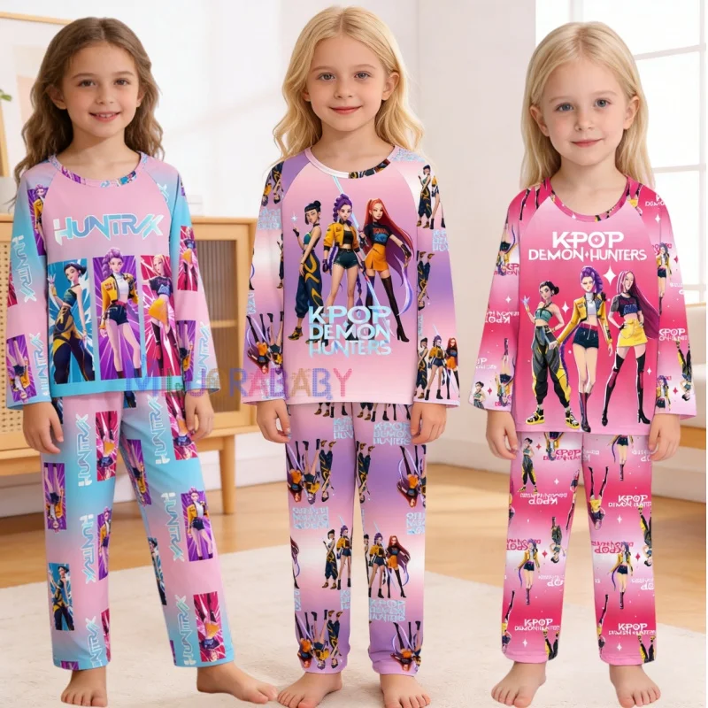 

Комплект детской пижамы из 2 предметов для девочек, 3-14 лет, с длинным рукавом, весна-осень, в стиле K-pop Demon Hunters
