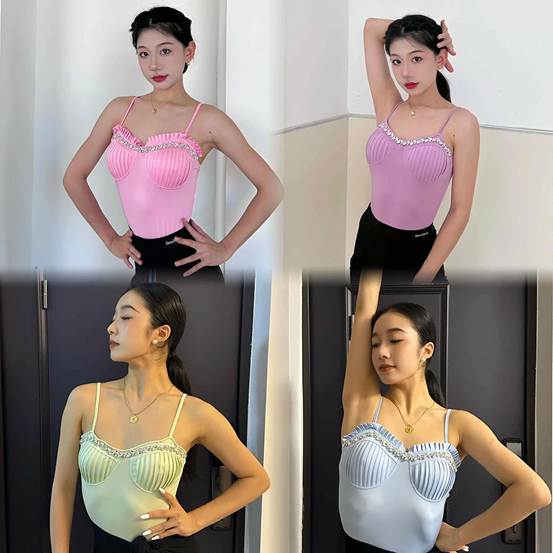 2024 New Latin Dance Practice Clothes For Women Sexy Sling Tops Chacha Rumba Tango Dress Adult Female Latin Dance Wear DQS17038