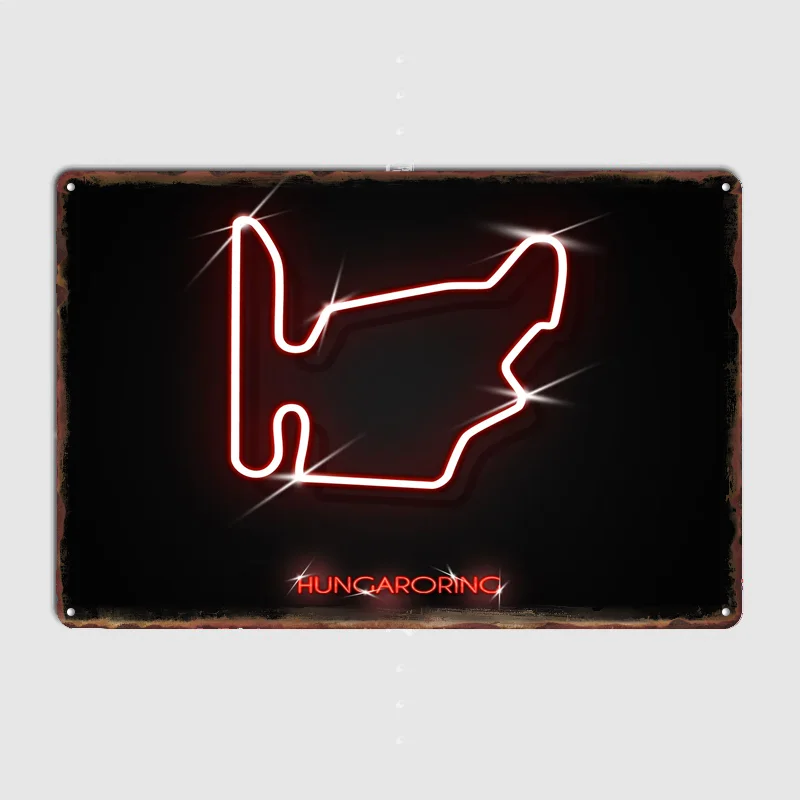 Hungaroring Hungary Neon Poster Metal Wall Art Cave Garage Classic Painting Tin Sign Vintage Posters Room Decor Home Decoration