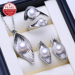 FENASY 925 Sterling Silver Emerald Jewelry Sets Natural Pearl Stud Earrings Luxury Big Pendant Necklace Women Green Stones Ring