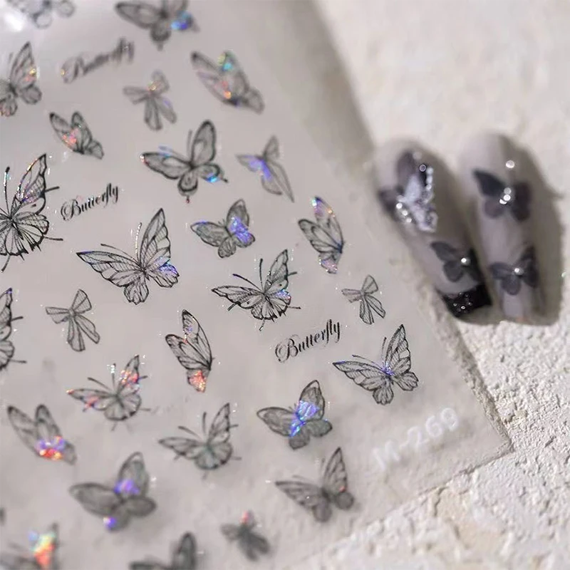 Black Butterfly Manicure Stickers Flow Of Colour Illusion Butterfly Aurora Three-dimensional Embossed Nail Stickers