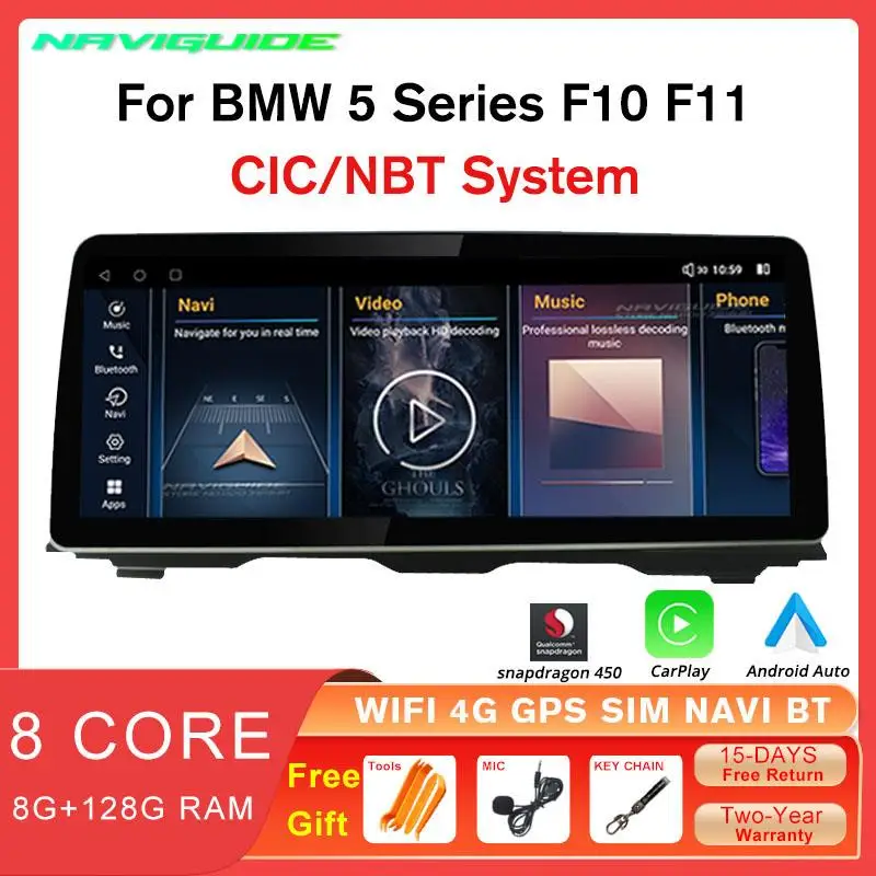 NAVIGUIDE 12.3'' 8+128G Car Radio For BMW 5 Series F10 F11 2011-2016 CIC NBT System GPS Navigation Multimedia Player Android 12