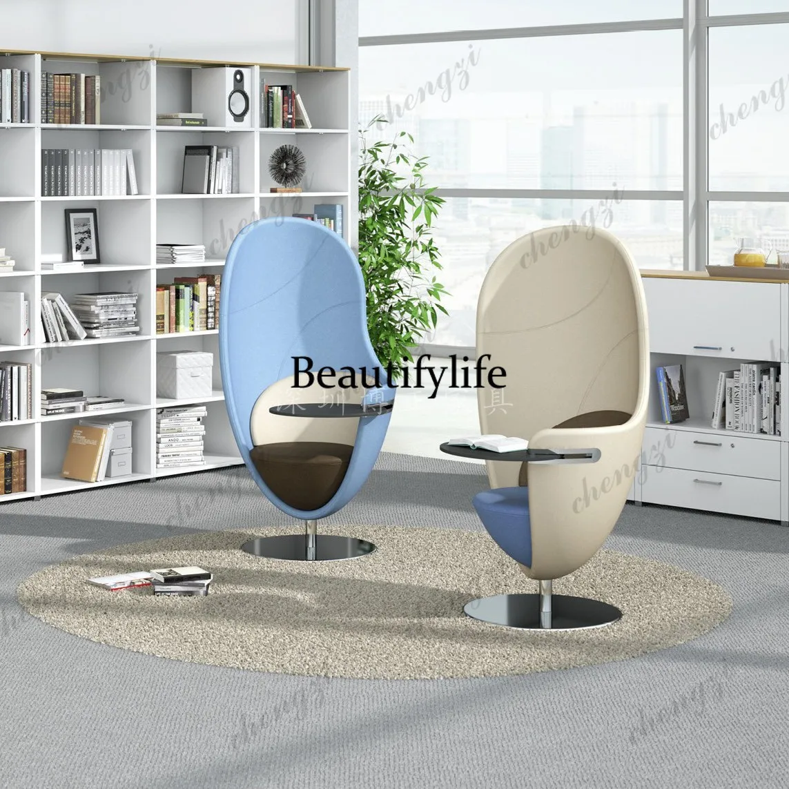 Creative, silent rotating chair with side table board business negotiation high back single sofa chair