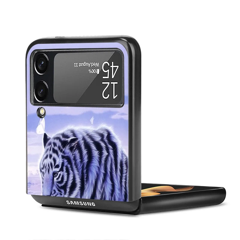 Matte Phone Case For Samsung Galaxy Z Flip6 5G Flip5 Flip4 Flip3 ZFlip 6 3 4 5 Tiger Leopard Print Hard Black Cover