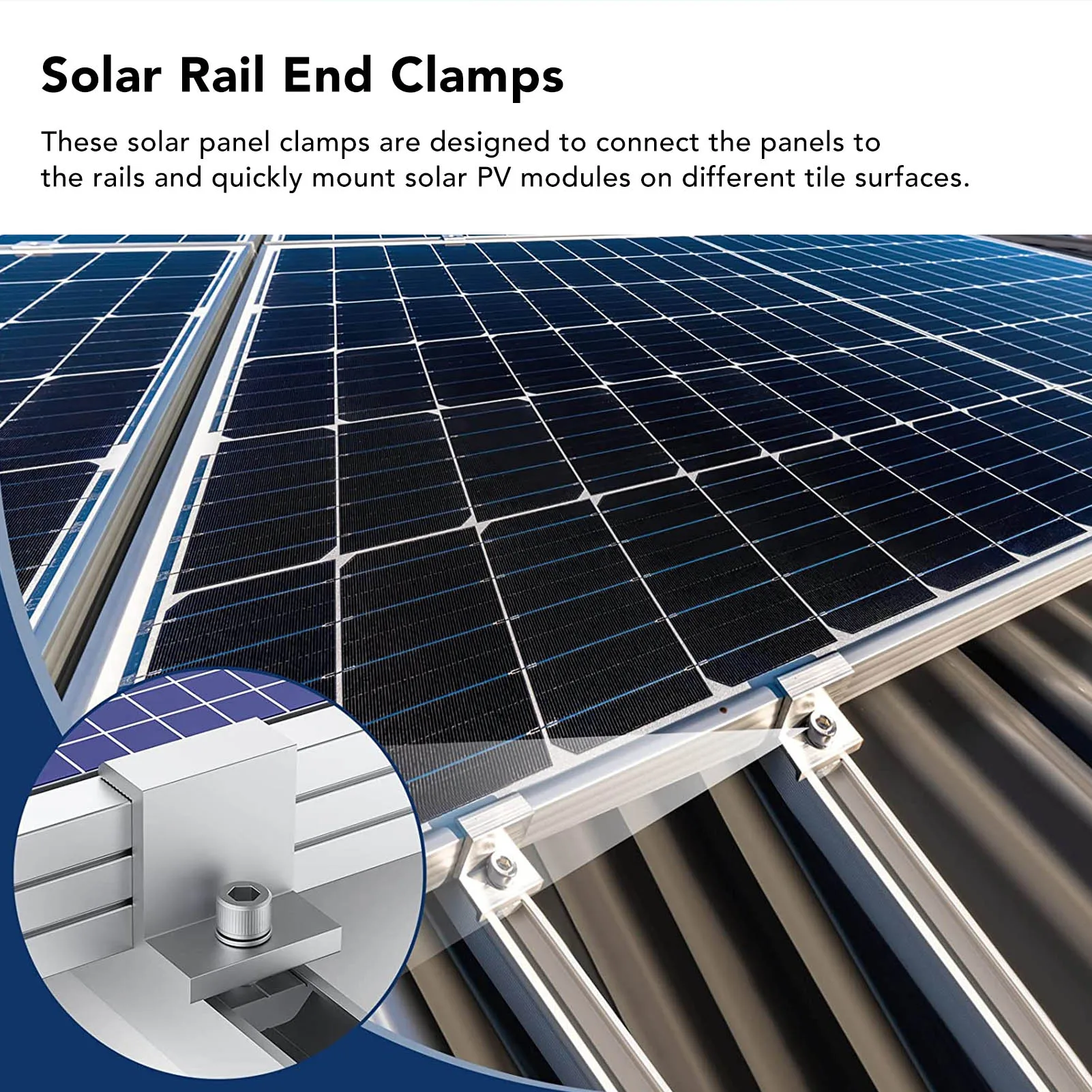 10PCS Solar Mount Z Bracket Aluminum Alloy Pressing Block PV Panel Rail End Grounding Clamps