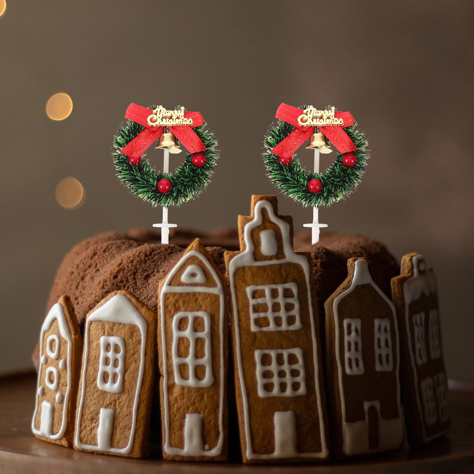 

10Pcs 3D Grass Ring Decor Cake Toppers Creative Elegant Design for Christmas Birthday Cupcake Fruit Picks Party Supplies