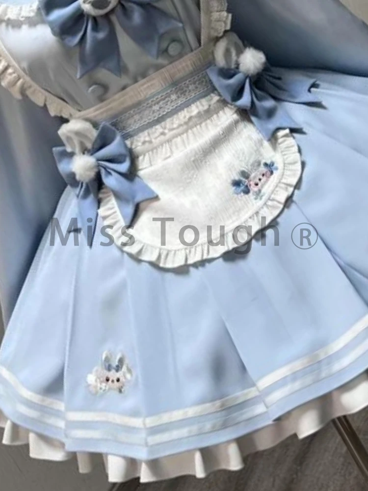 Winter Japanese Lolita Sweet Dress Women Navy Collar Patchwork Chic  Kawaii Dresses New Fashion Harajuku Casual JK Clothing 2024