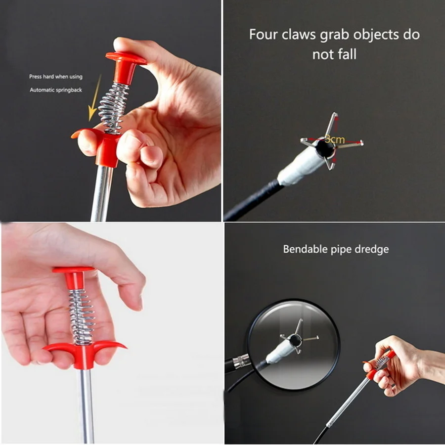 156 سنتيمتر/61.41in المجاري أربعة مخلب Unclogger تنظيف مخلب الشعر ، انسداد القمامة أدوات الانتقاء والتجريف