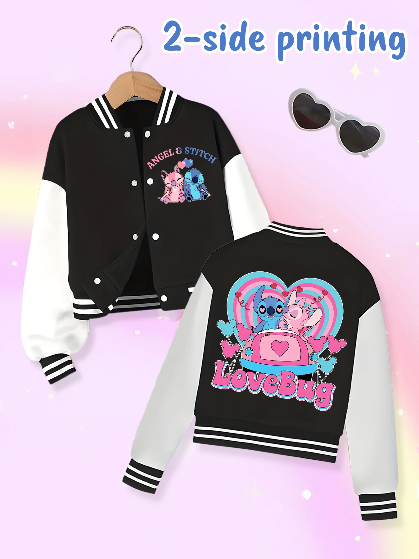 

Disney fashion trend baseball jacket, suitable for daily sports and casual wear, printed with cute Stitch pattern, nice gift.