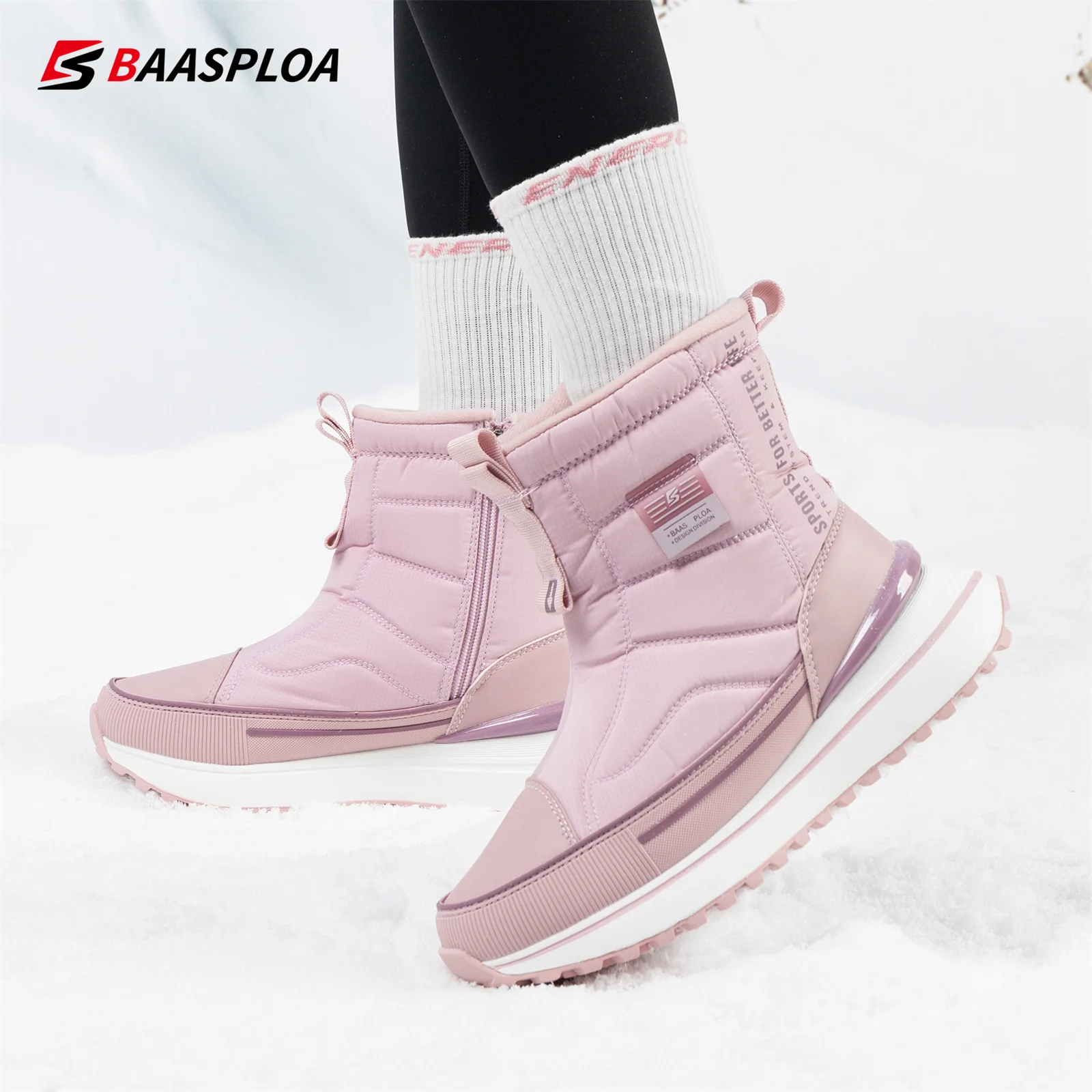 Baasploa mulheres sapatos de algodão inverno couro impermeável antiderrapante confortável quente pelúcia novas botas de neve ao ar livre