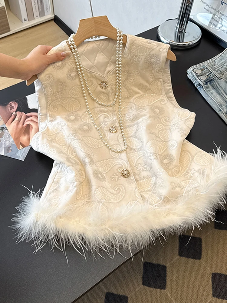 

Новая китайская вышитая куртка-жакет для женщин: теплая зимняя верхняя одежда с подплечниками, свободный крой, стандартная длина, на одной пуговице