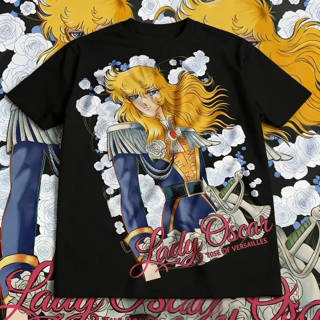Camiseta Retro Anime Oscar Versailles Rose para Mulheres, Camiseta de Quadrinhos Adequada para Homens e Mulheres, Grande Venda de Ano Novo