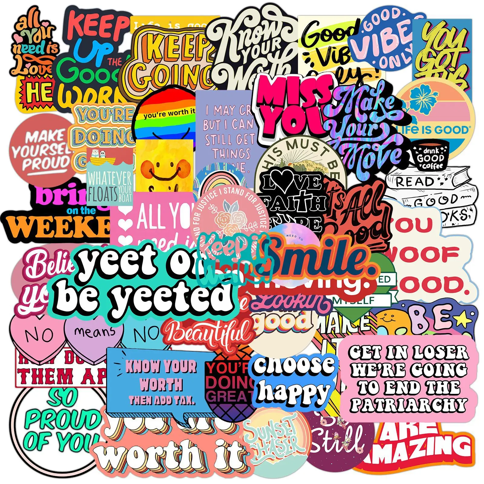 

50PCS Inspirational English Phrase Graffiti Stickers - Luggage Motorcycle Laptop Waterproof Phone Stickers