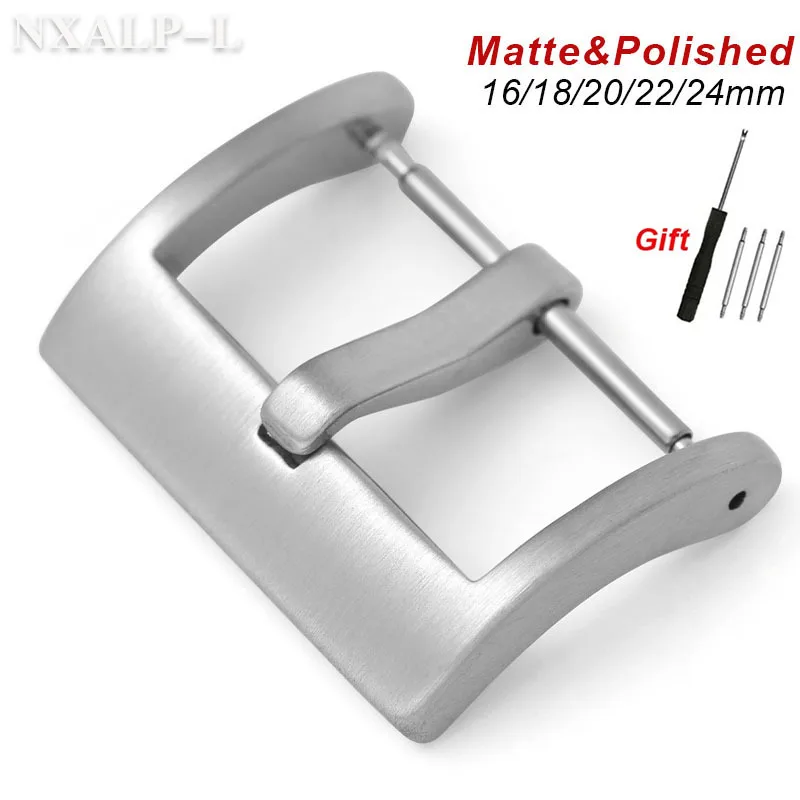 Uhrenarmband, Metallschnalle, 16 mm, 18 mm, 20 mm, 22 mm, 24 mm, massiver quadratischer Knopf, 304L massiver Edelstahl, matt polierter Verschluss, Zubehör