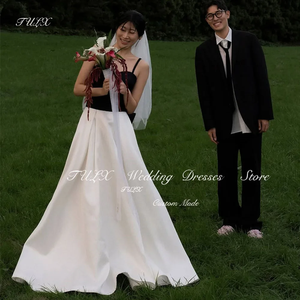TULX Suknia ślubna z paskiem Korea Outdoor Photo Shoot Sweetheart Satin Suknie ślubne Elegancka długość podłogi 웨딩드레스 Dostosowane