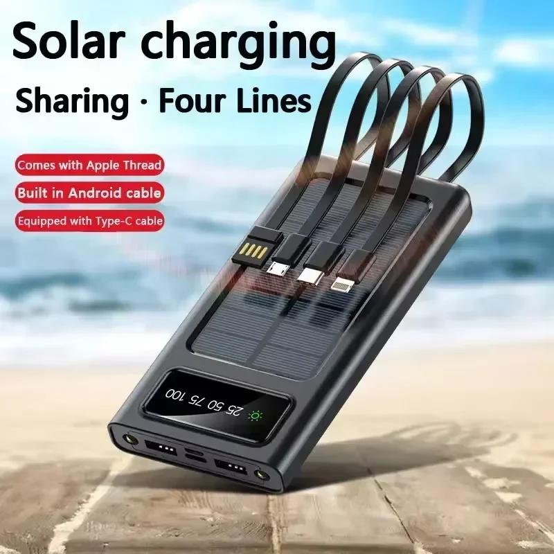 بنك طاقة شمسية بسعة 4 في 1 ، USB mAh ، شحن فائق السرعة ، نوع C ، شاشة عرض بإضاءة ليد ، مناسب لهاتف شومى ، آيفون