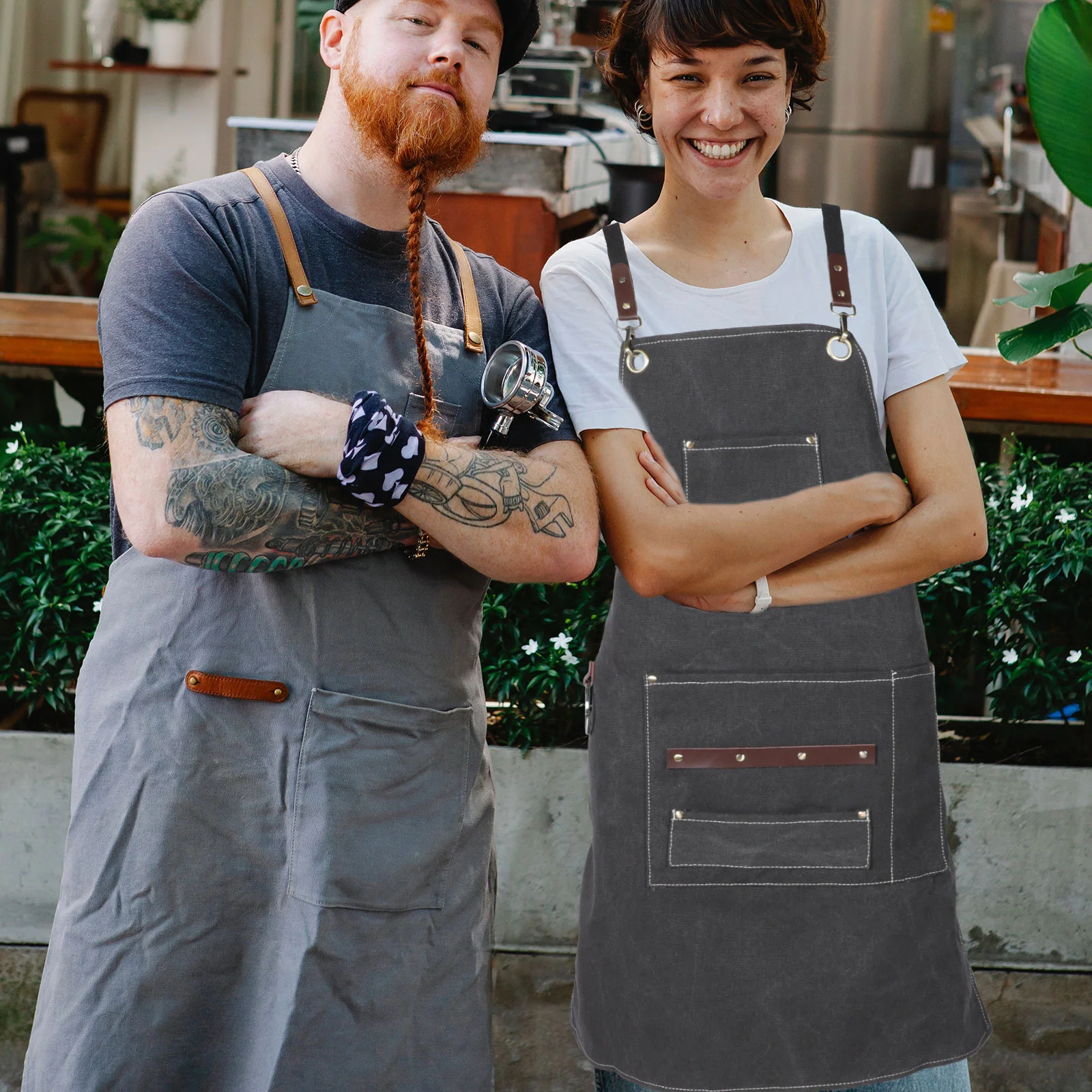 

Multipurpose Canvas Work Apron with Pockets for Hair Stylist Chef Barber Gardener Salon Kitchen Uniform Protective Gear for Men
