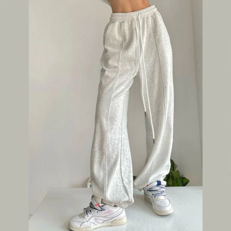 QWEEK Grey Jogger Pants Women Hip Pop Oversize Baggy Sweatpants Harajuku Solid Trousers Korean Dongdaemun 2023 Autumn