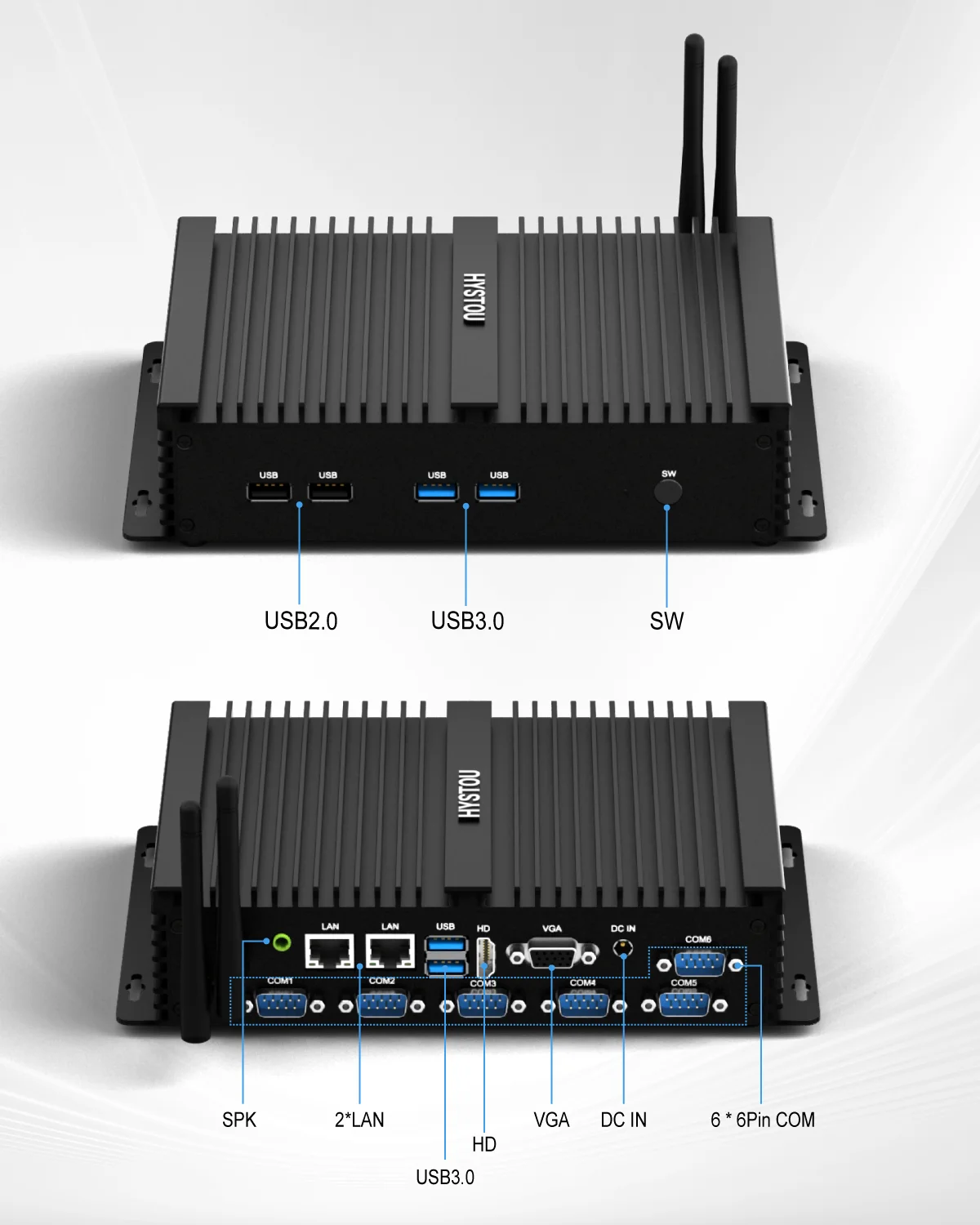 HYSTOU Mini PC industriale Intel Core i5-4200U i7-4500U Computer senza ventola Spedizione gratuita Bluetooth 4.2 Dual Lan 6 USB