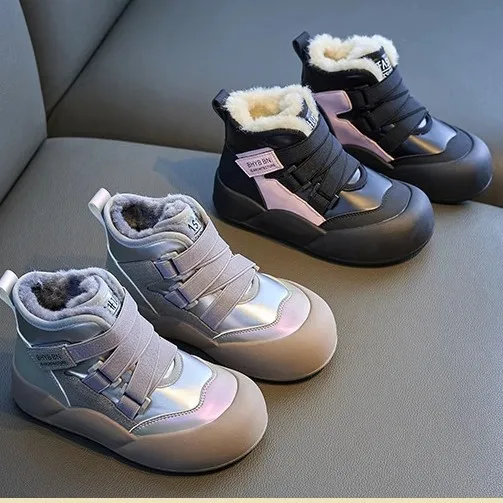 High Top Children's Warm Snow Boots 2024 Winter Fashion All-match Thick Sole Warm Cotton Boots