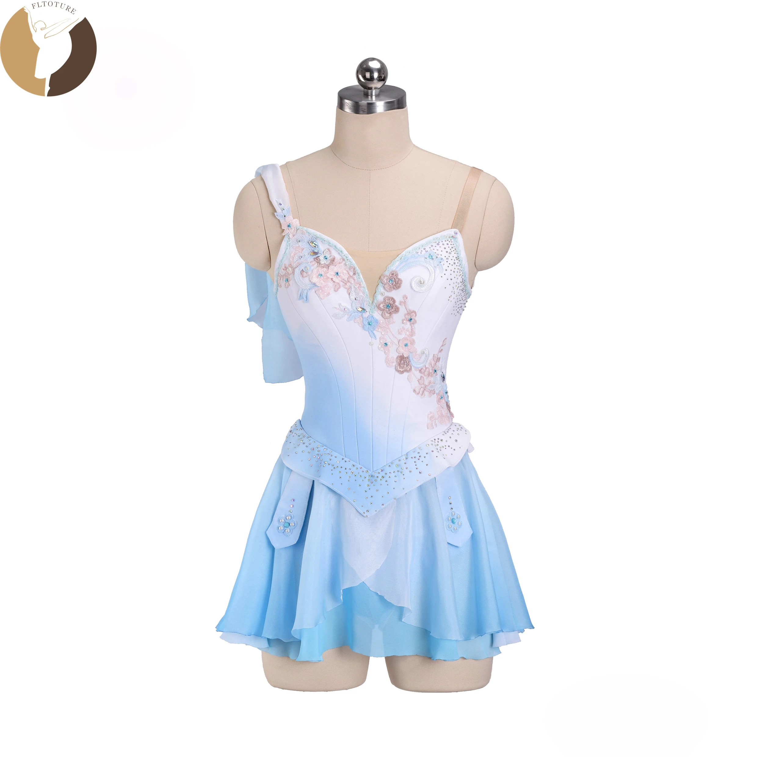 

FLTOTURE New Arrival Women Ombre' Dyed Short Pale Blue Chiffon Skirt Professional Ballet Variation Cupid Talisman Dress 1411