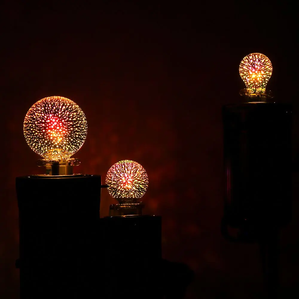 A60/ST64/G80/G95 บ้านตกแต่ง Ball light สกรู 3D ดอกไม้ไฟหลอดไฟโคมไฟแก้ว Edison