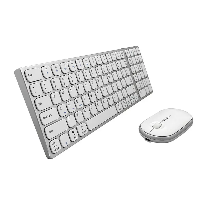 

Factory 2.4G BT Portable Wireless Computer Keyboard Mouse Combo Dual Mode Type-C Rechargeable Slim Aluminum Keyboard Mouse