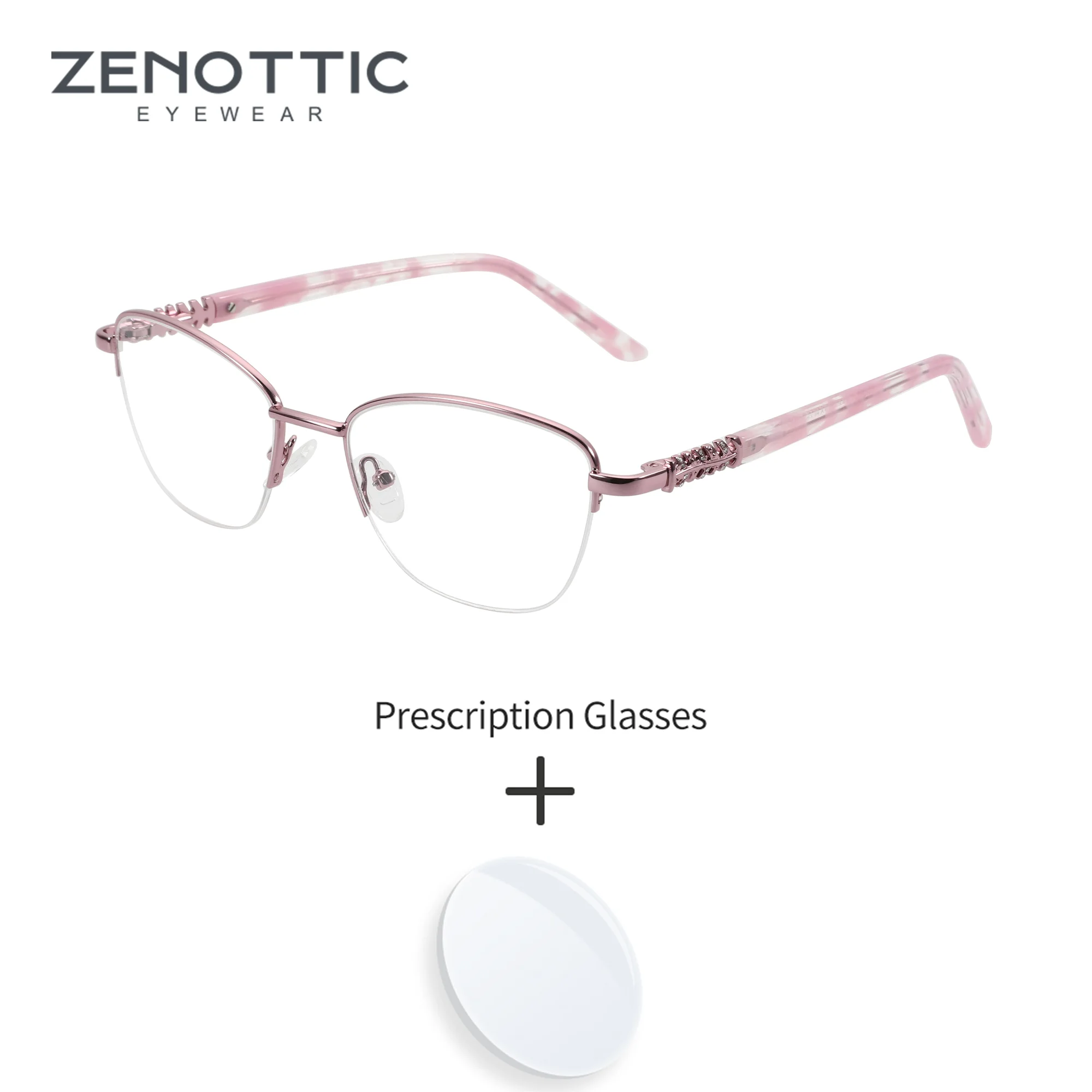 zenottic-s-サイズファッションメタルバタフライ処方眼鏡女性ハーフリムデザイン光学メガネレシピ付き