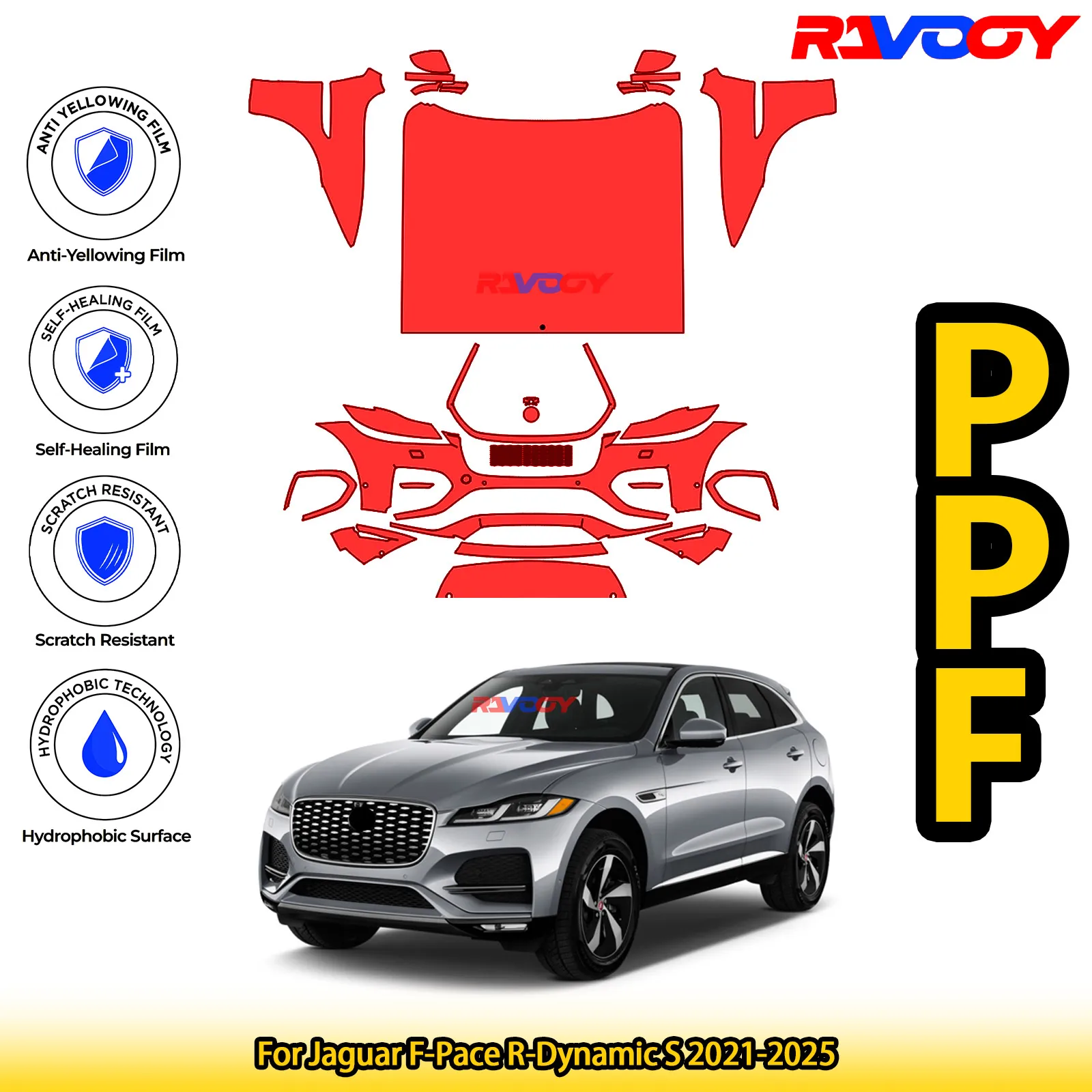

Для Jaguar F-Pace R-Dynamic S 2021-2025 глянцевая матовая черная предварительно вырезанная передняя защитная пленка PPF Kit