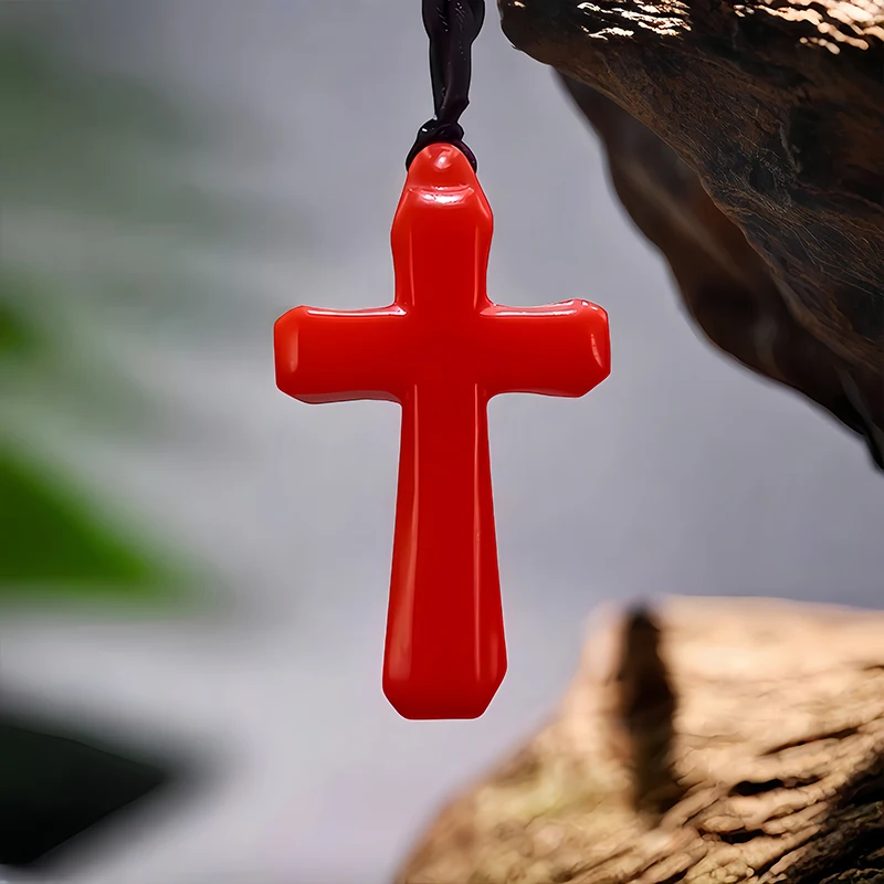 

Real Jade Cross Pendant Necklace Natural Designer Charm Amulet Men Stone Carved Jewelry Gift Talismans Luxury Chinese