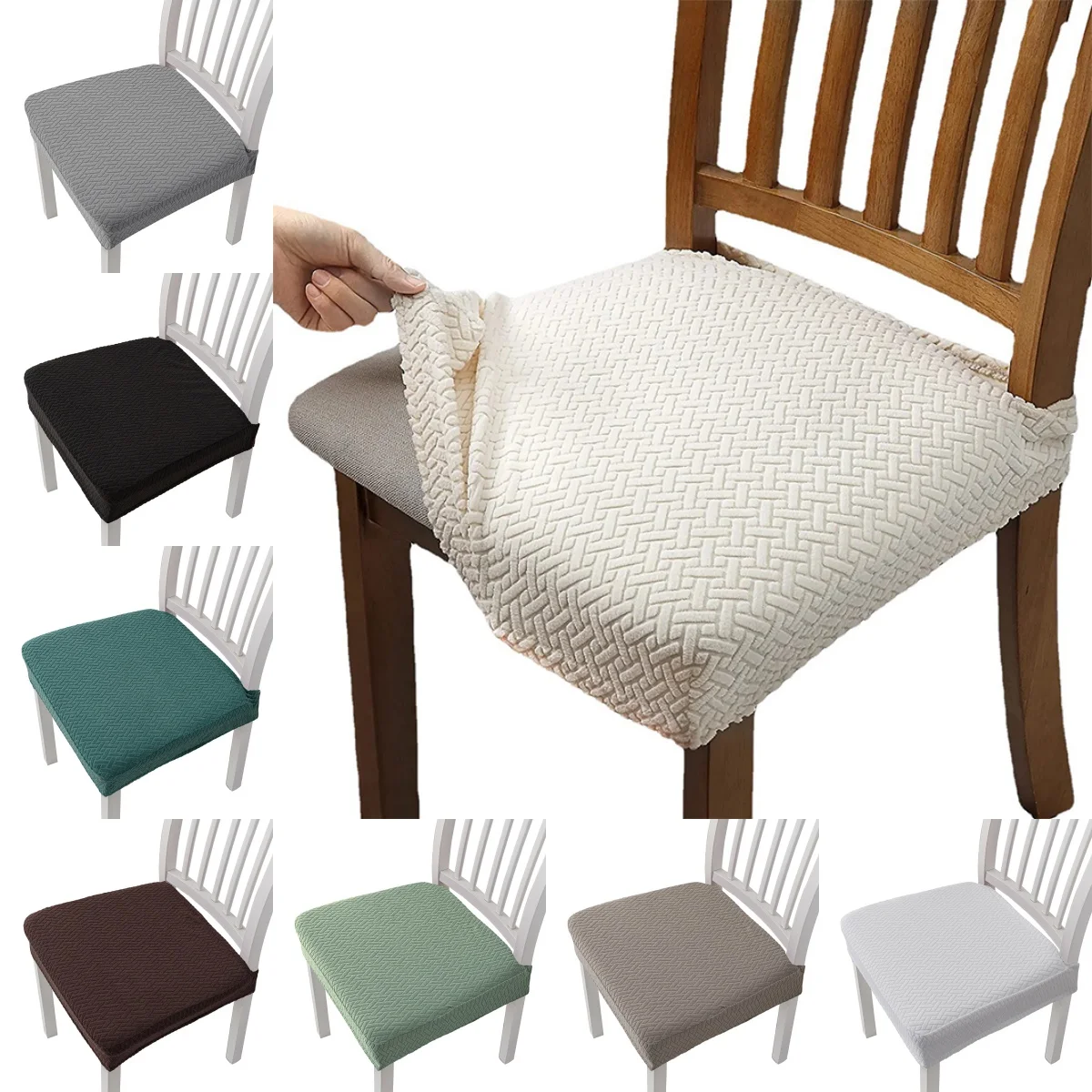 WaterProof Dining Room Upholstered Cushion Solid Chair Seat Cover Removable Slipcovers with Washable Furniture Protector