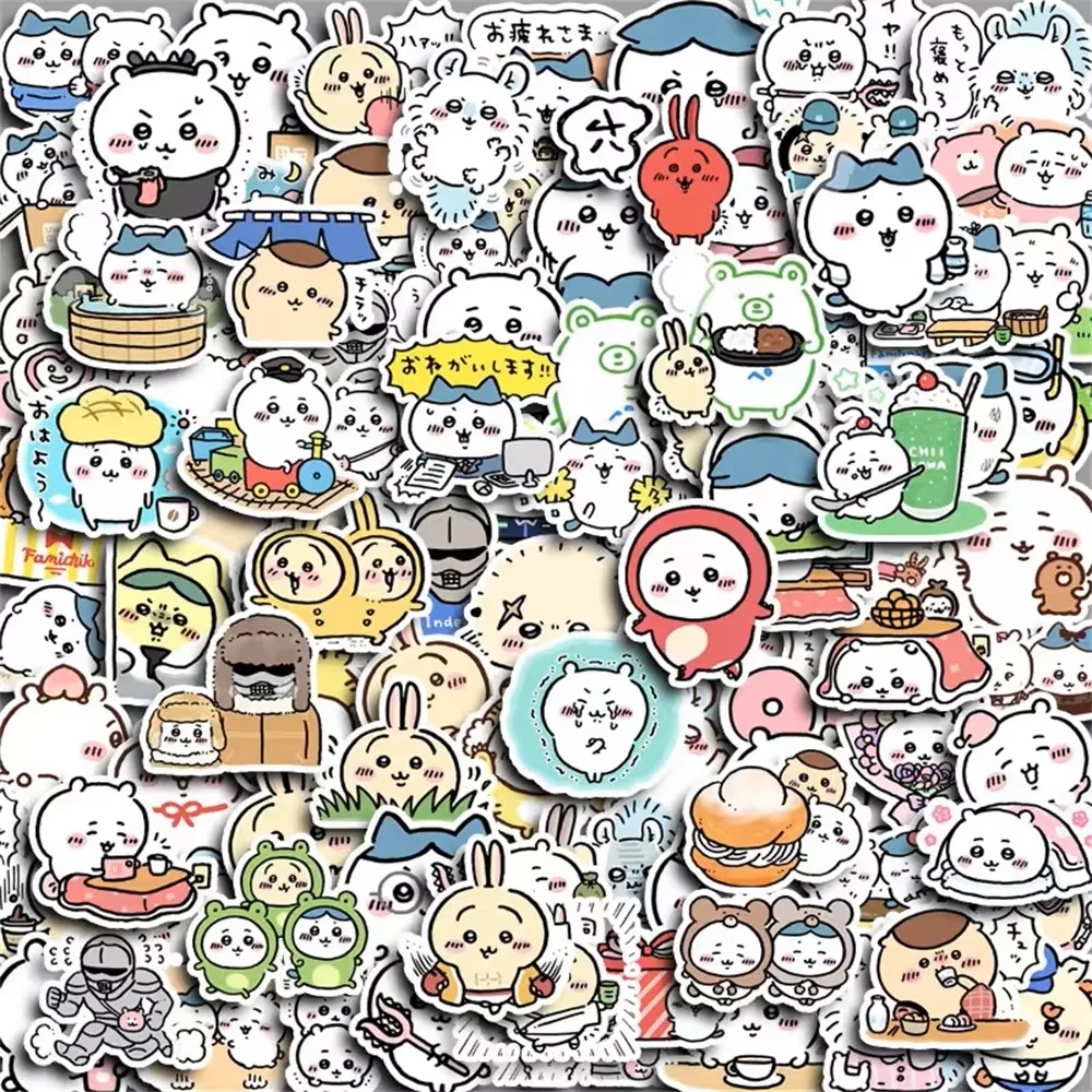 60/100 Buah Stiker Dekoratif Lucu Anime Chikawa Lucu Hachiware Usagi DIY Bagasi Ponsel Laptop Stiker Grafiti Mainan Anak-anak