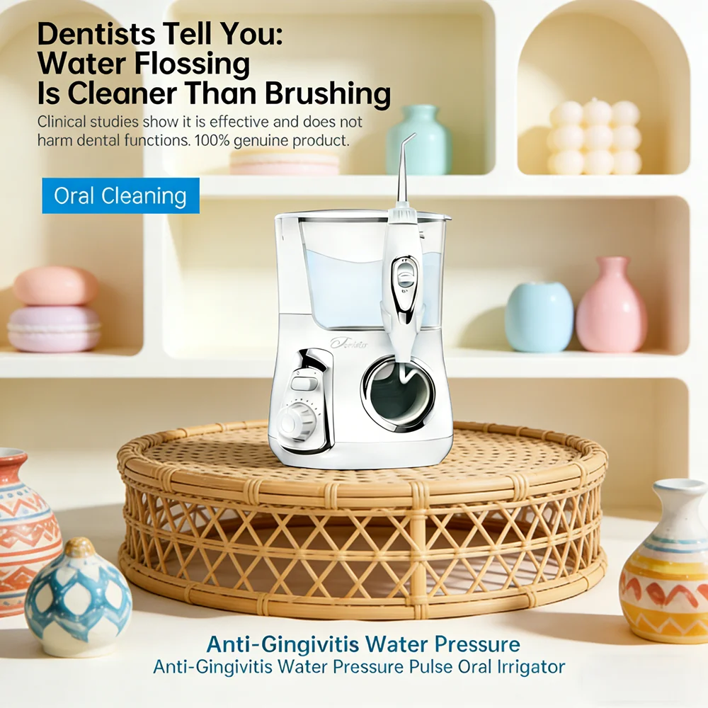 

Электрический ирригатор для полости рта, 10 режимов, 5 сменных насадок, резервуар 800 мл, устройство для домашней чистки зубов