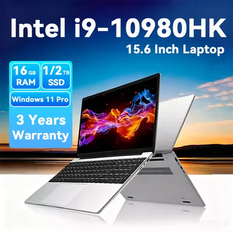 Intel Core I9-10980HK 15.6 Inch Backlit Keyboard Fingerprint Unlock Laptop Windows 11 Office Study NoteBook Gaming Computer PC