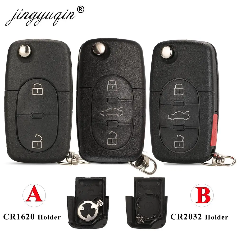 jingyuqin Replace 2/3/4 Buttons Flip Car Key Case Shell Fob For Audi TT A2 A3 A4 A6 A8 TT Quattro +Blade CR1620/CR2032 Holder