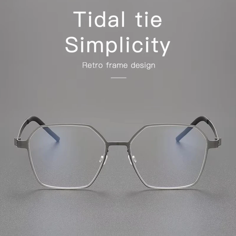 

High Quality Polygon Green Glasses Frame Ultra-light Business Screwless Titanium Eyeglasse Polygon Square Optics Spectacles