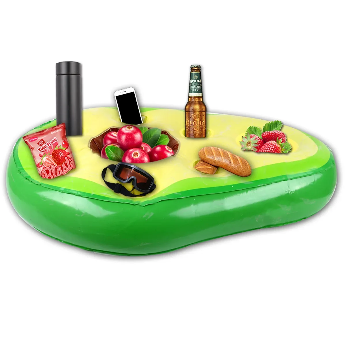 Pool Inflatable Coaster Tray Avocado Rainbow Cloud Shape Drink Plate Floats Cup Holder Organizer Supply Pool Food Holder