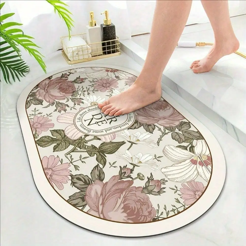 

Классический коврик для ванной с цветочным узором, быстросохнущий, супервпитывающий, тонкий, моющийся коврик для душа, подходит для ванн, душевых кабин, ванных комнат