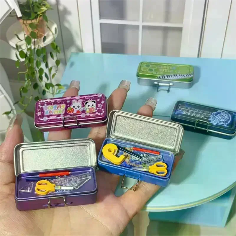 دمية مصغرة طبقة مزدوجة الحديد صندوق رصاص القلم حاكم أشرطة القياس مقص نموذج المشهد الصغير ديكور التظاهر اللعب لعبة #4