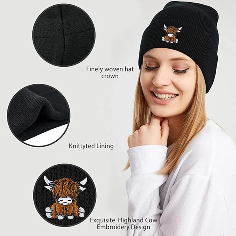 Yak Embroidery Knit Beanie For Men Women Autumn Winter Warm Ear Protection Pullover Hat Trendy Cartoon Daily Outdoor Cap
