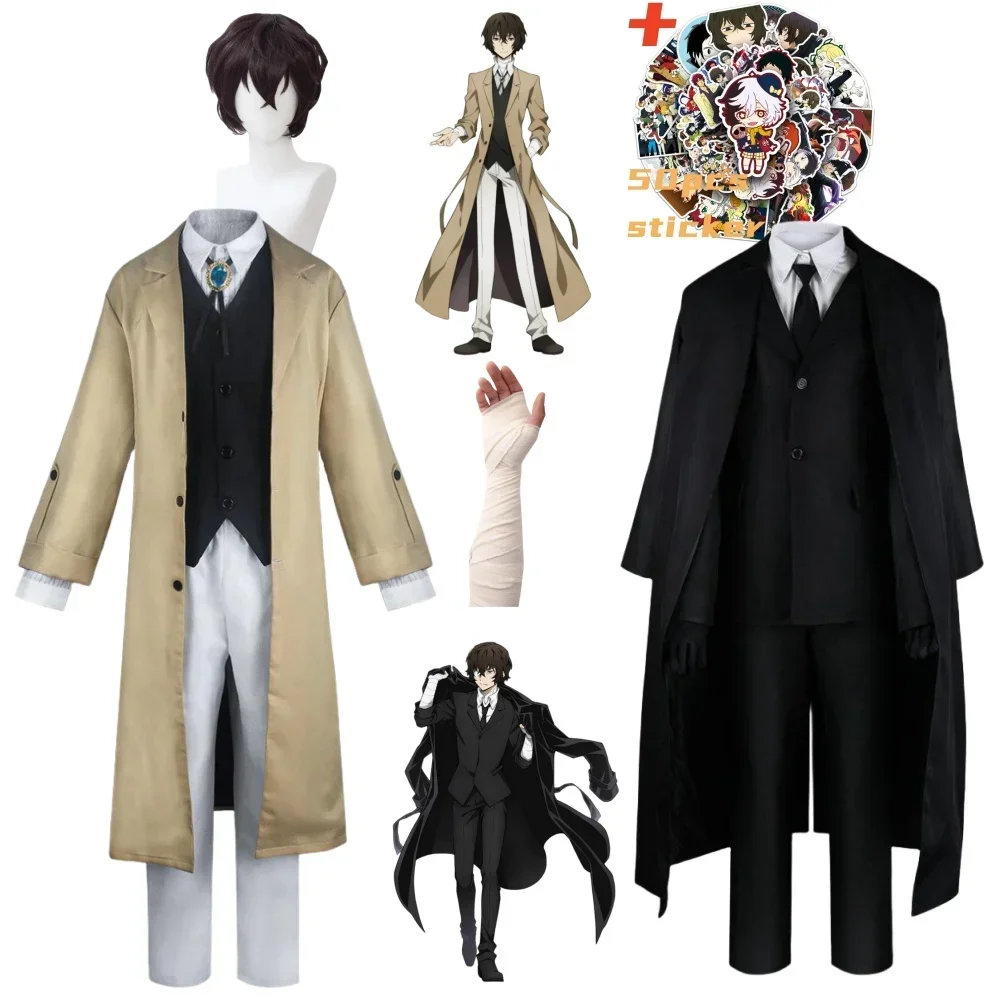 

Anime Bungo Stray Dogs Dazai Osamu Cosplay Costume Long Jacket Coat Trench Suits Outfit Uniform Halloween Christmas Clothes