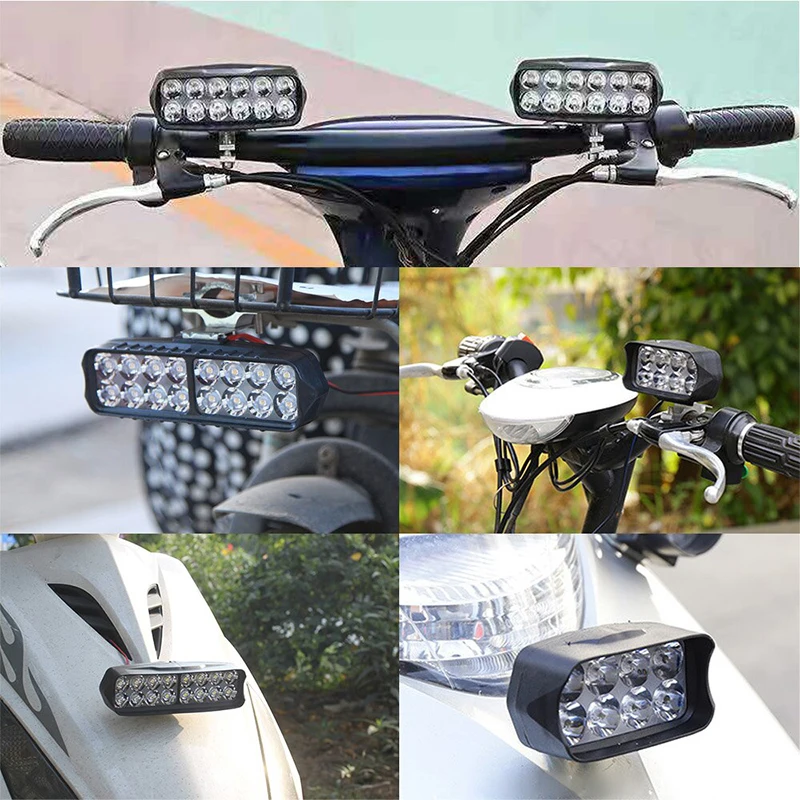 Motorcycle Headlight LED 12V 80V Driving Lights High Brightness 8/12/16/30 LED Waterproof Auxiliary Headlight External Spotlight