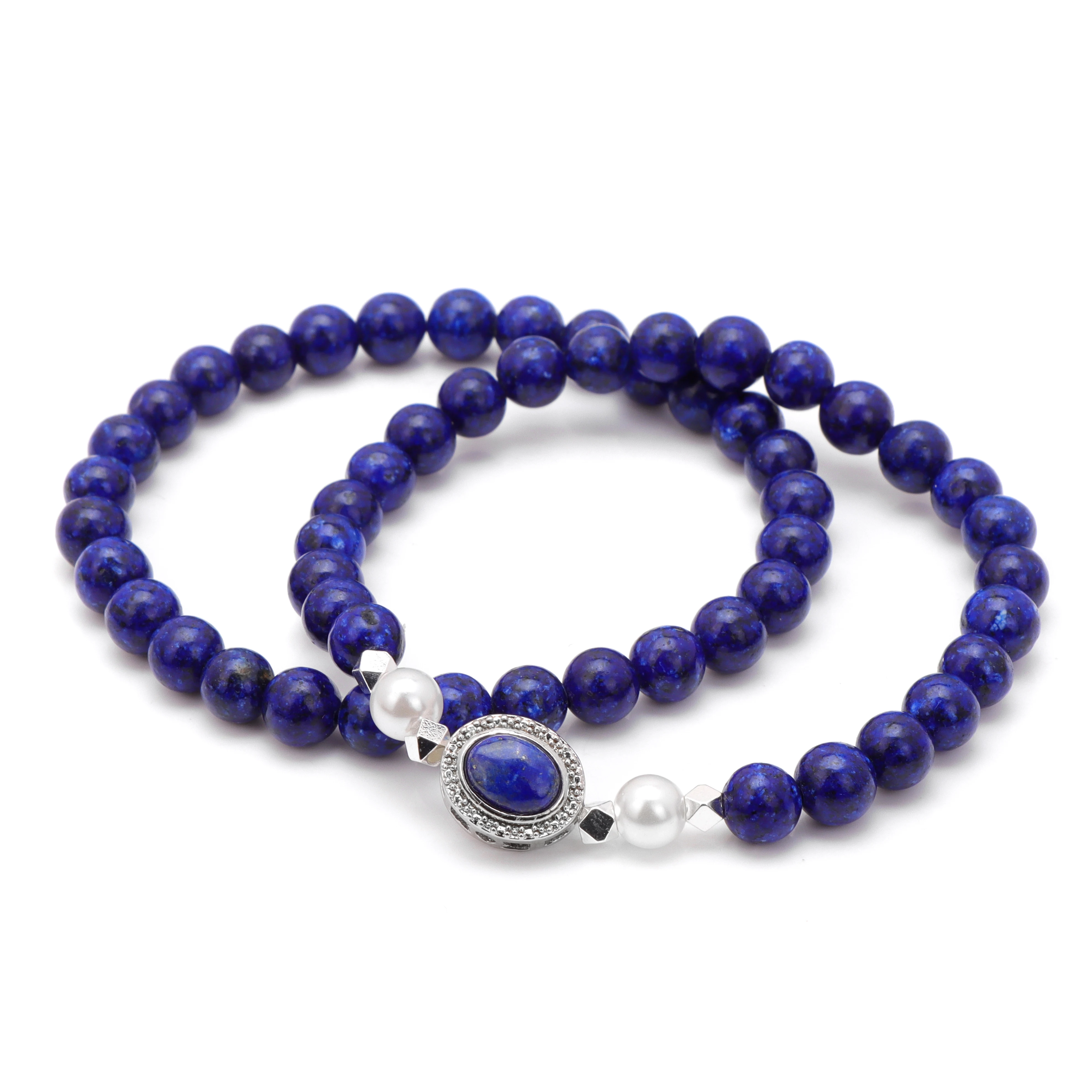 Blue Lapis Lazuli Gem Charm Bracelet 2Pcs Lapis Lazuli Moonstone Bead Bangle New Fashion Jewelry Gift For Women Friend Couple