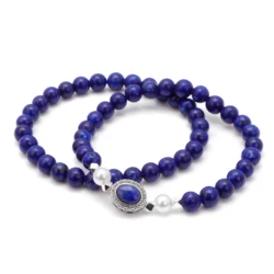 Blue Lapis Lazuli Gem Charm Bracelet 2Pcs Lapis Lazuli Moonstone Bead Bangle New Fashion Jewelry Gift For Women Friend Couple