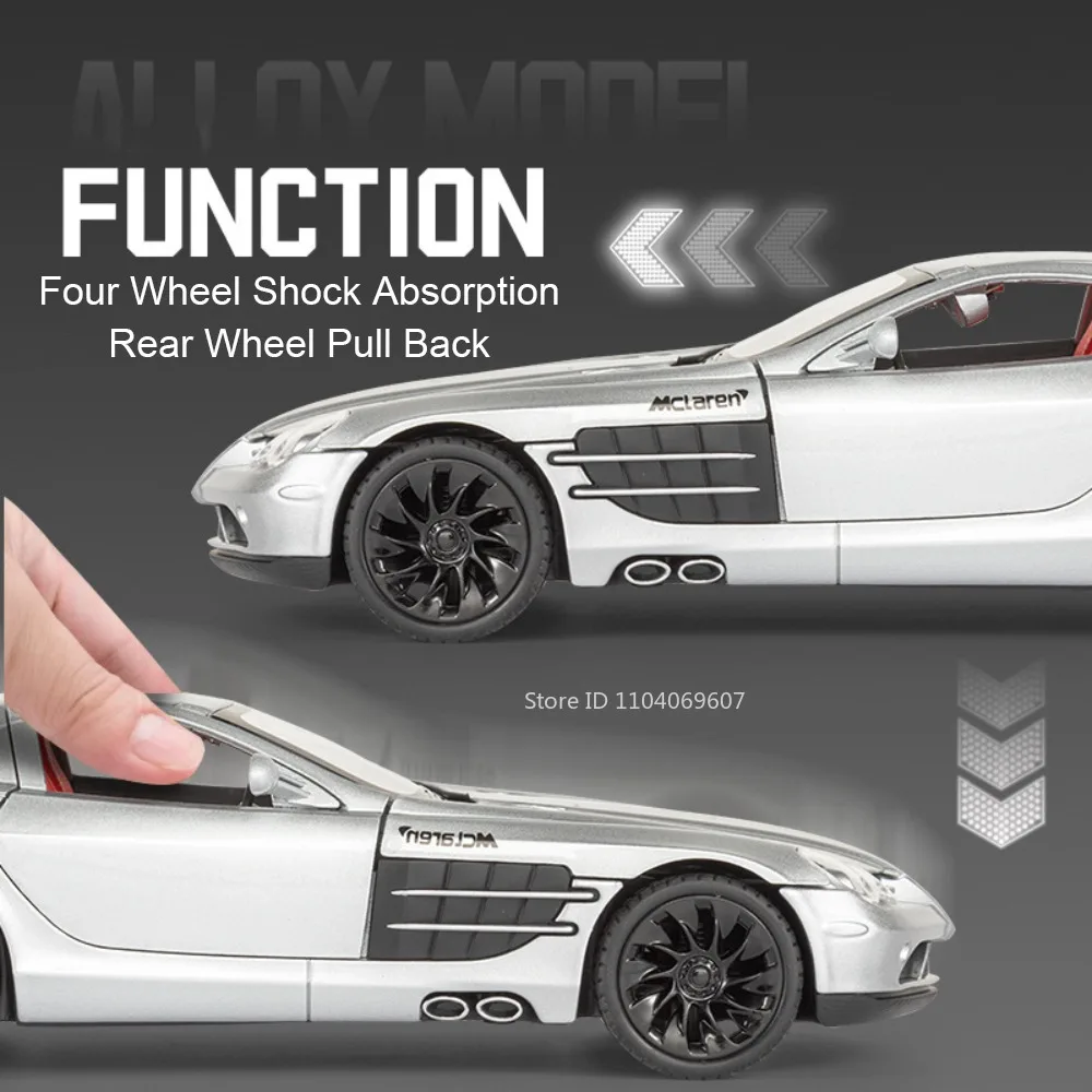 1:24 SLR ONE Miniature Model Sports Car Toys Alloy Diecast Sound Light Doors Opened Pull Back Ornament Supercars for Kids Gifts
