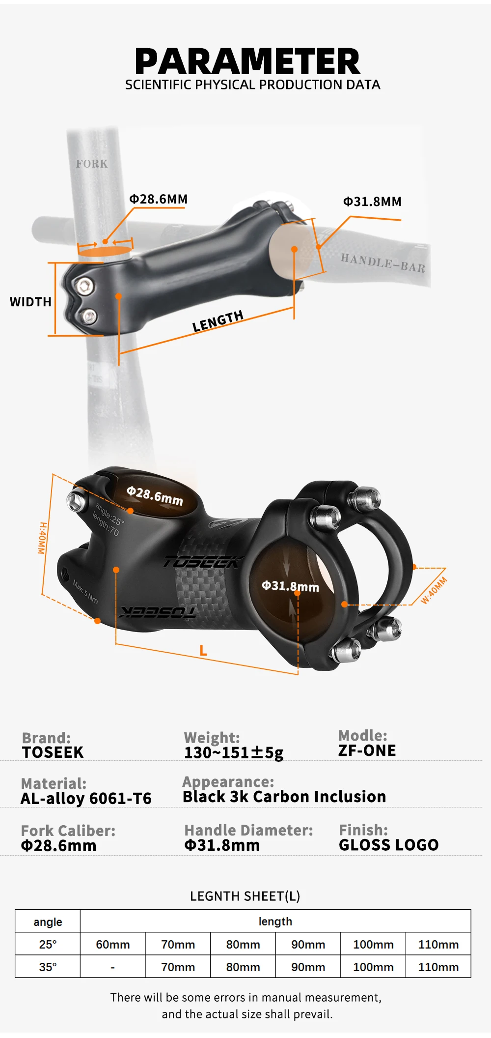 TOSEEK Fahrradvorbau 31,8 mm Lenkervorbau MTB Rennrad Vorbau Winkel 25/35 Grad 60/70/80/90/100/110 mm Matt Schwarz Grau Silber – Detail 4