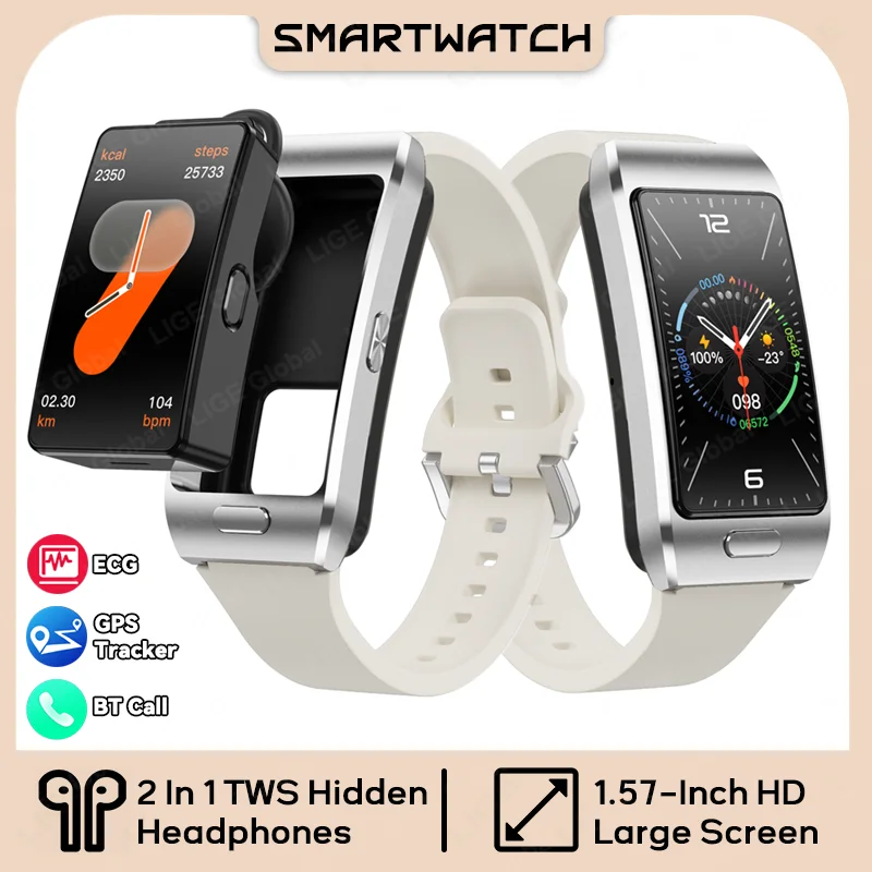 

LIGE 2 в 1, умные часы с наушниками, умные часы TWS, Bluetooth наушники, ЭКГ, монитор сердечного ритма, GPS-трекер, спортивные часы для фитнеса