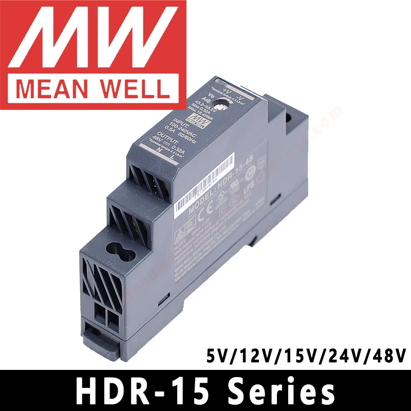 Mean Well DIN Rail LED Driver HDR-15 Series meanwell 5v/12v/15v/24v/48v LED Transformer LED Power Supply Adapter