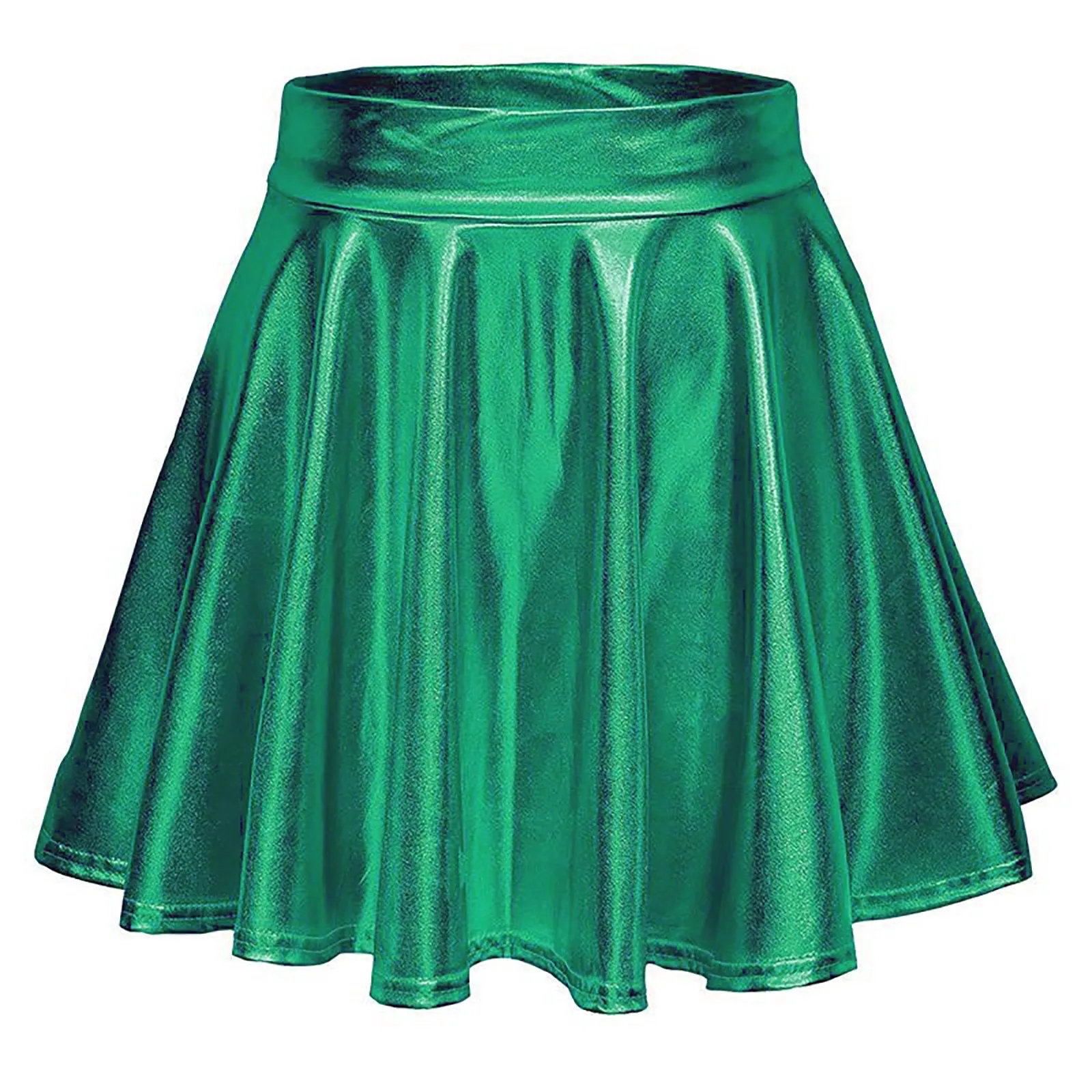 

PU Leather Women's Mini Skirts Stage Performance High Waist Metallic A Line Flared Skirt Carnival Party Pleated Mini Skirts
