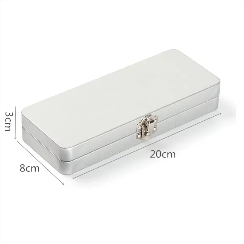 1Pcs Sliver With Lock Ticket Stationery Storage Tin Box Rectangular Metal  Desktop Solid Pigment Sundry Organizer Container